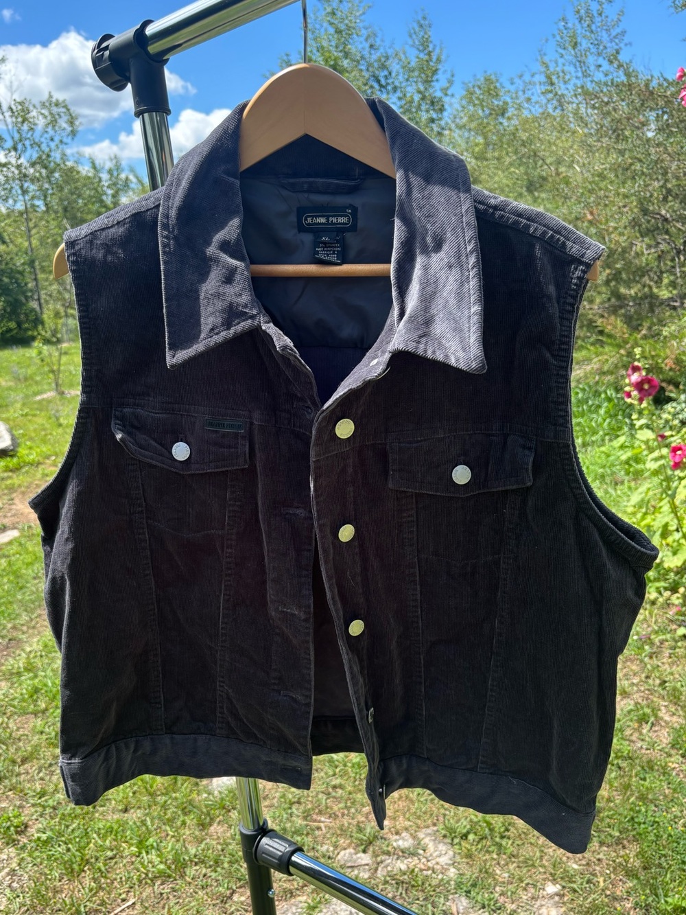JEANNE PIERRE Dark Grey Corduroy Button Up Vest